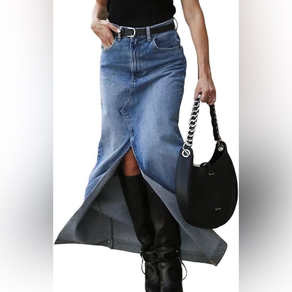 High Waist Slit Denim Skirt